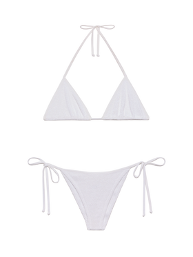 Leah top triangolo in crinkle color bianco - Marielle slip mare classico in crinkle color bianco