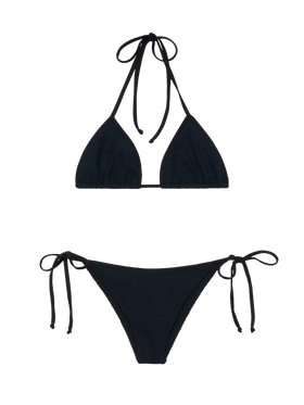 Classic triangle bikini in black crinkle Leah-Marielle