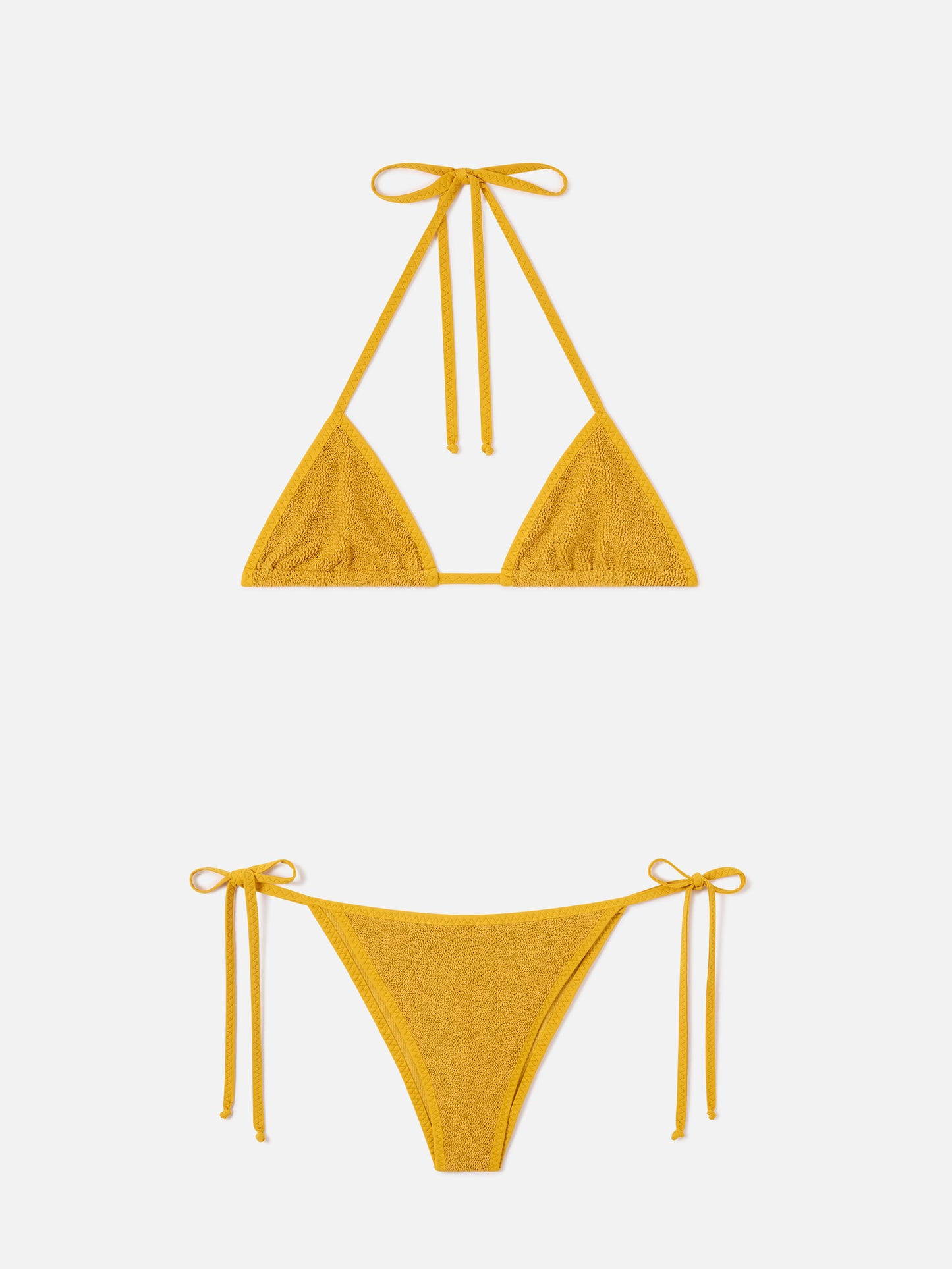 Bikini triangular Leah Marielle de crinkle color ocre con ribete 