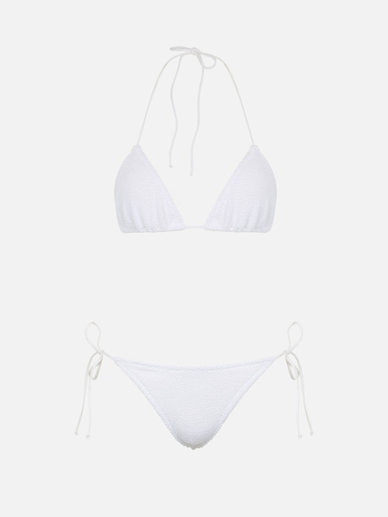 Bikini da donna a triangolo bianco crinkle Leah Marielle