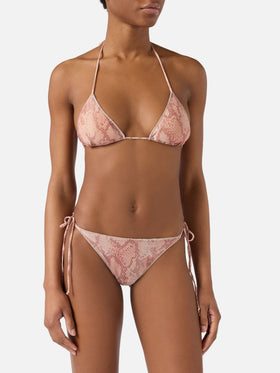 Leah Marielle Overlock python-print lurex bikini