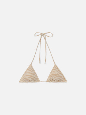 Leah Overlock animalier lurex triangle bikini top