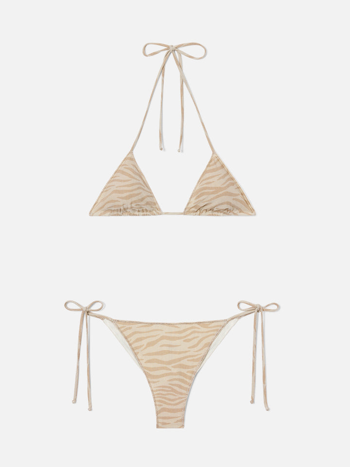 Bikini Leah Marielle Overlock con estampado de cebra en lurex 