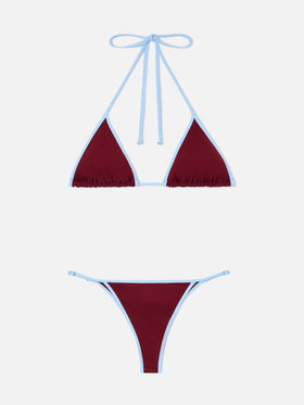 Lezzy String Bikini in Burgunderrot mit contrast-Besätzen 
