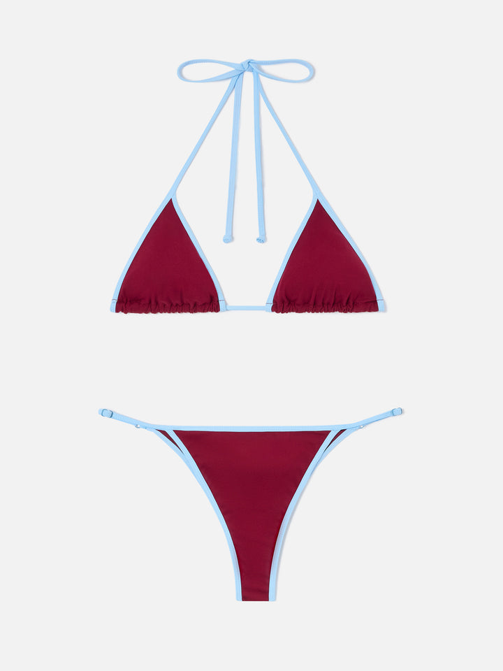 Lezzy String Bikini in Burgunderrot mit contrast-Besätzen 