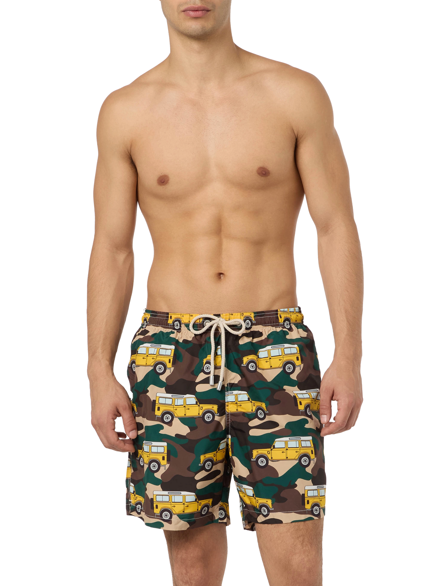 Man lightweight fabric swim-shorts Lighting with off-road car print