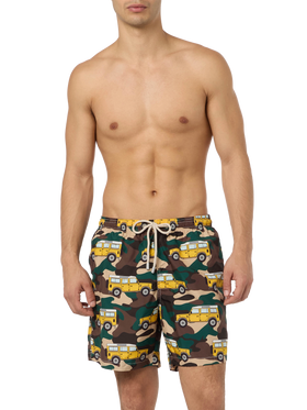 Man lightweight fabric swim-shorts Lighting with off-road car print
