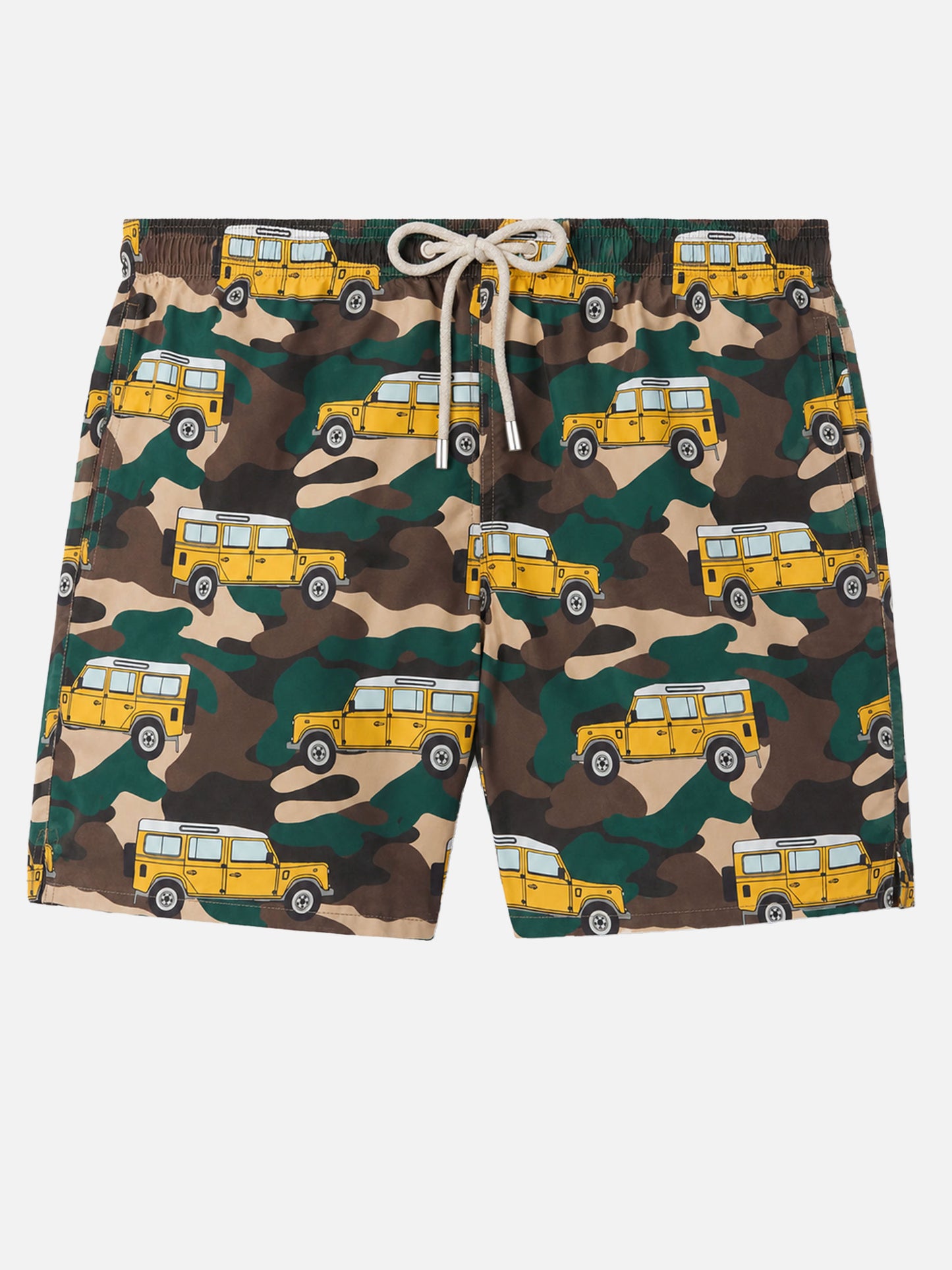 Lighting swim shorts with off-road car print