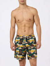 Man lightweight fabric swim-shorts Lighting with off-road car print