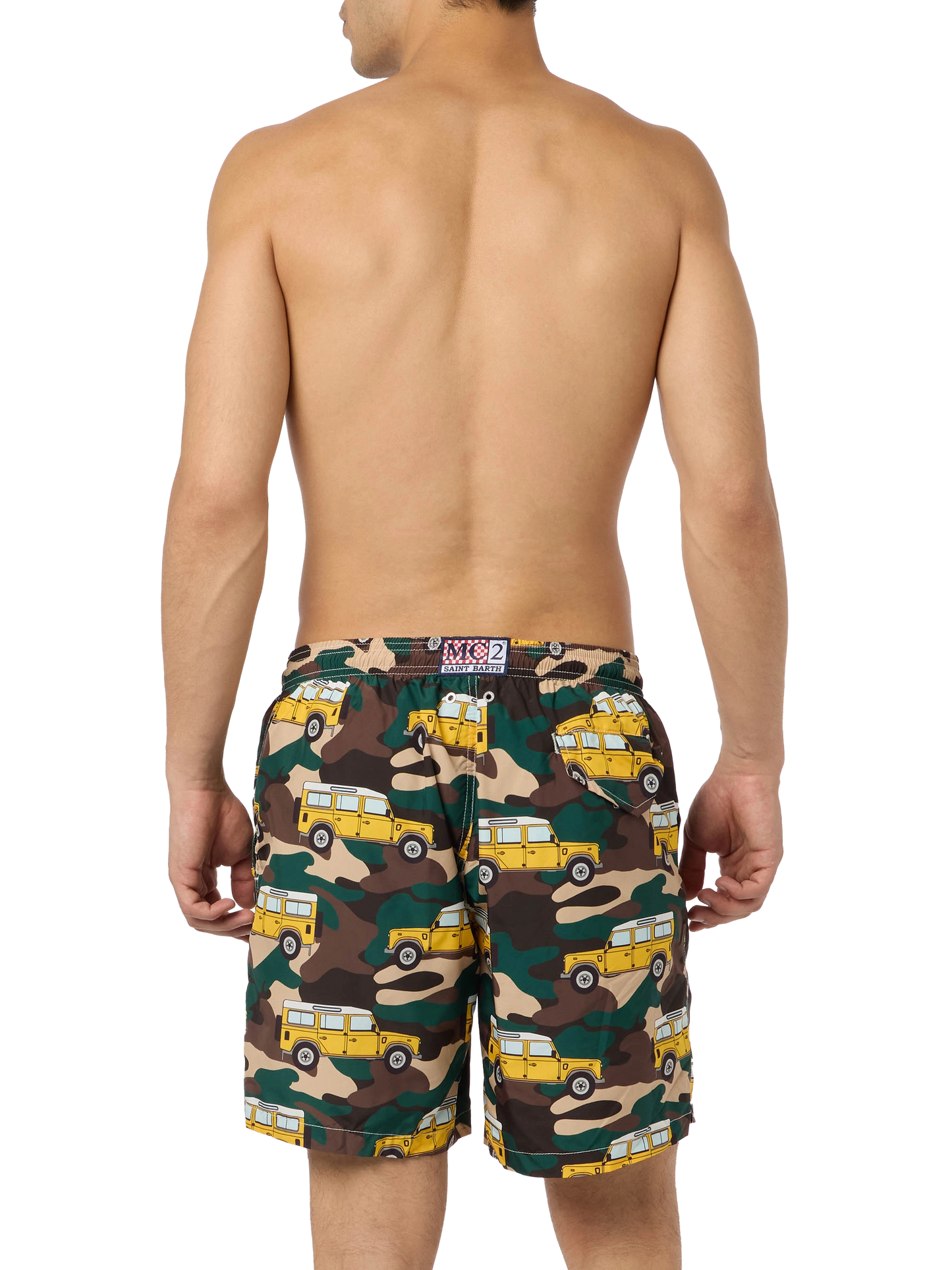 Man lightweight fabric swim-shorts Lighting with off-road car print