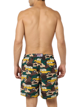 Man lightweight fabric swim-shorts Lighting with off-road car print