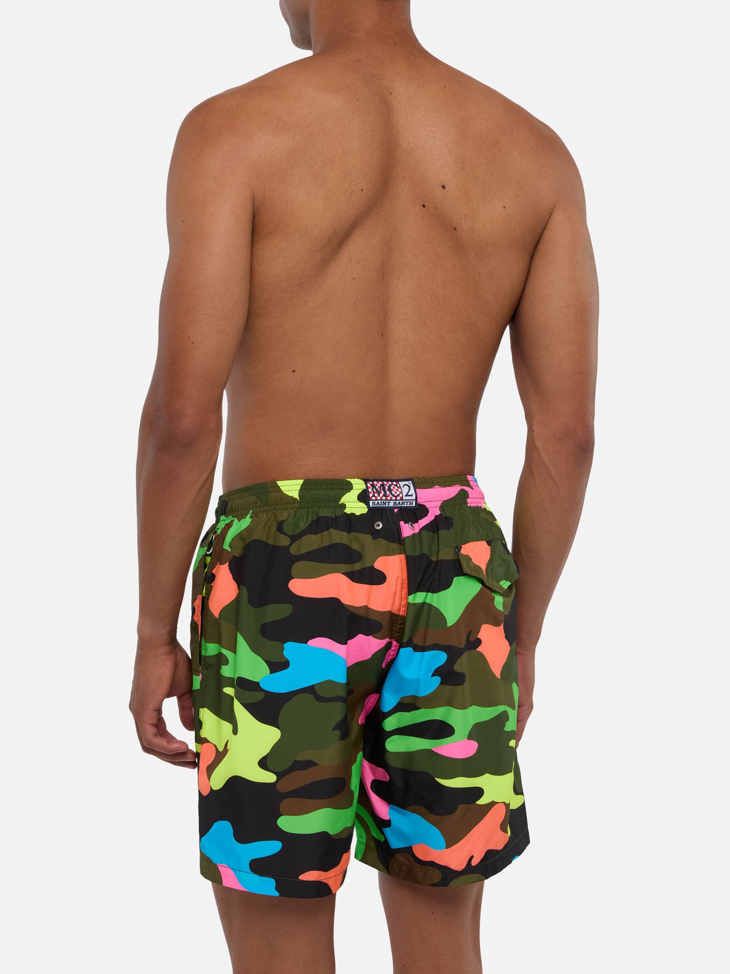 Herren-Badeshorts aus leichtem Stoff mit Fluo-Camouflage-Print