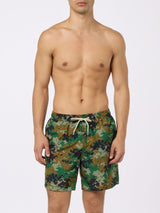 Man lightweight fabric swim-shorts Lighting with camouflage print