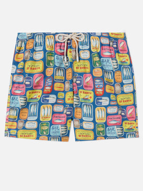 Blue Lighting swim shorts with all-over sardine tins print