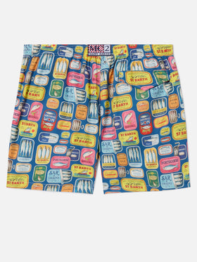 Blue Lighting swim shorts with all-over sardine tins print