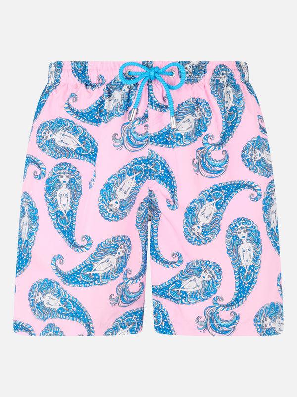 Man lightweight fabric swim-shorts Lighting with paisley print