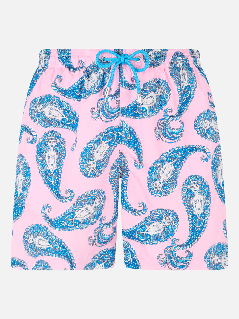 Man lightweight fabric swim-shorts Lighting with paisley print