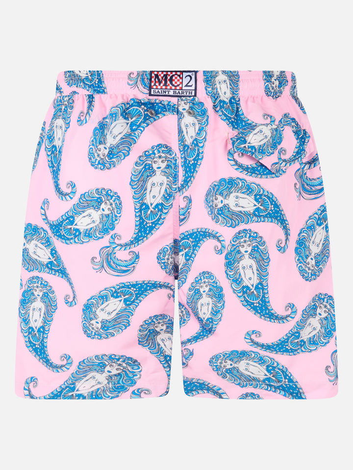 Man lightweight fabric swim-shorts Lighting with paisley print