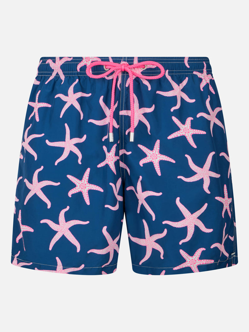 Man lightweight fabric swim-shorts Lighting with starfish print