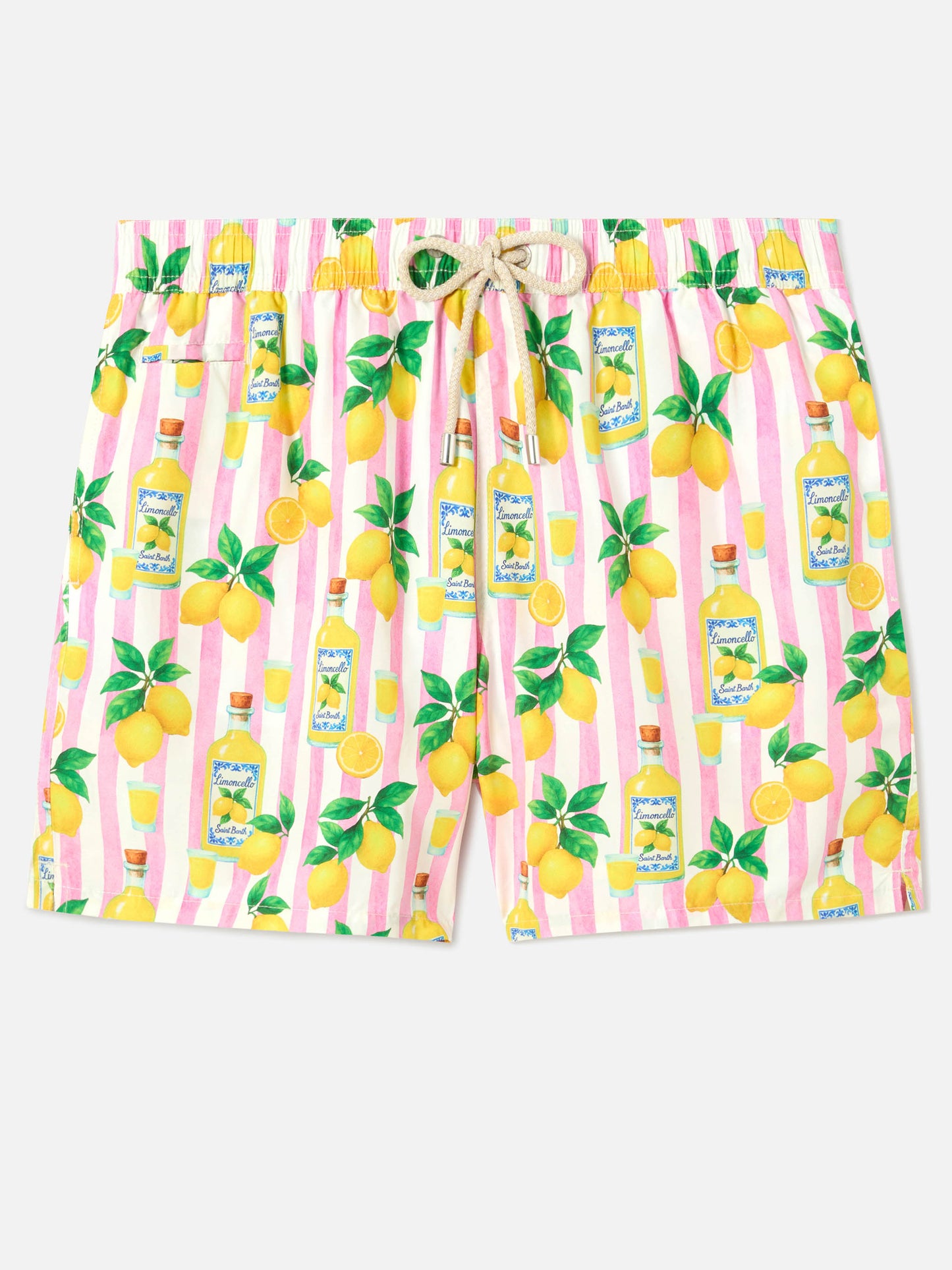 Pink striped Lighting swim shorts with all-over limoncello print