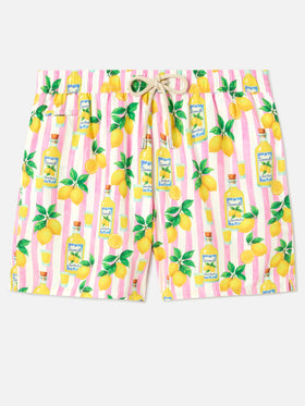 Pink striped Lighting swim shorts with all-over limoncello print