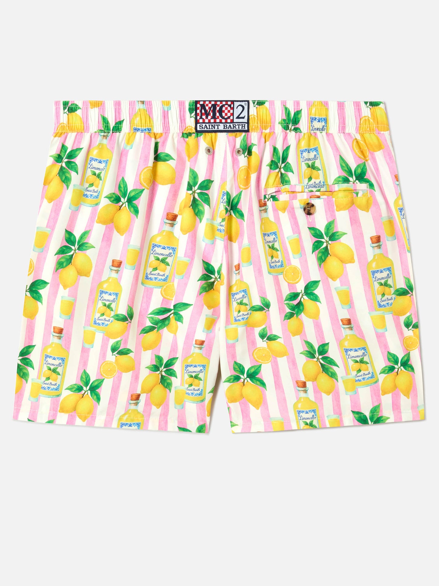 Pink striped Lighting swim shorts with all-over limoncello print