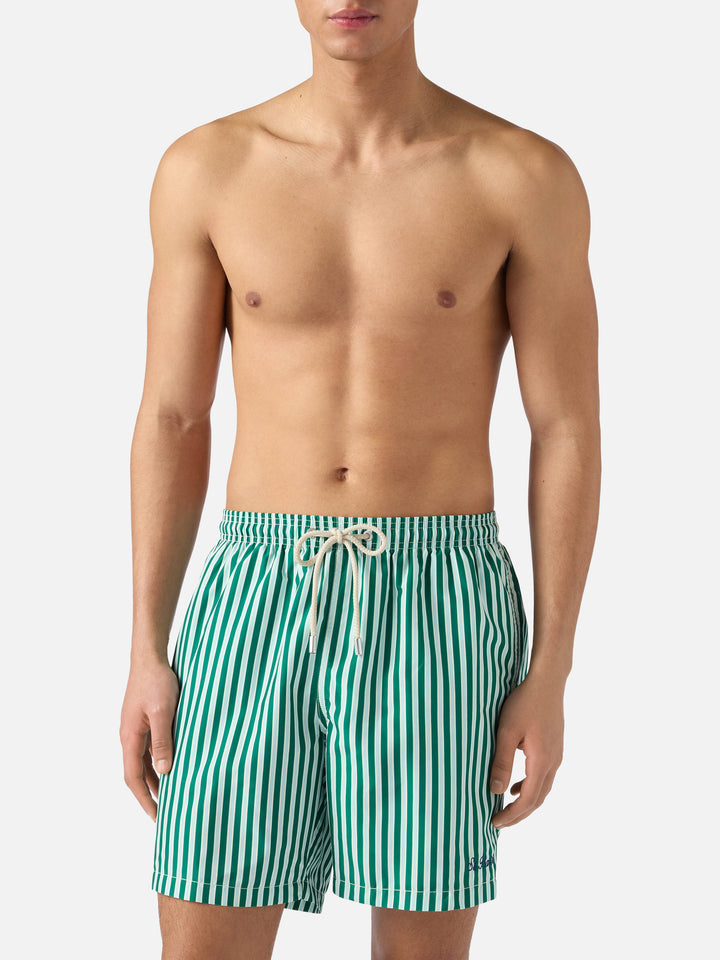 Green striped Lighting swim shorts with St. Barth embroidery