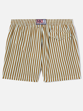 Brown striped Lighting swim shorts with St. Barth embroidery