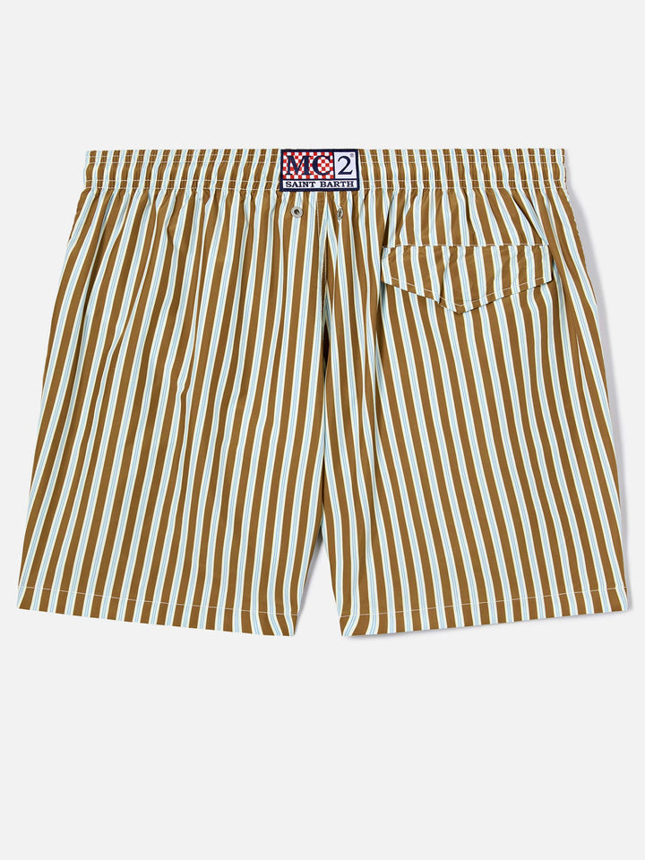 Brown striped Lighting swim shorts with St. Barth embroidery
