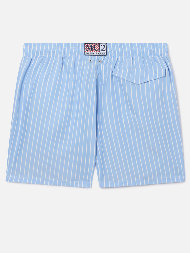 Light blue striped Lighting swim shorts with St. Barth embroidery