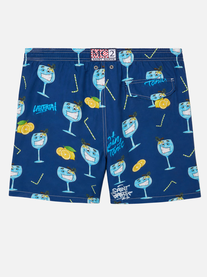 Lighting swim shorts with Cryptopuppets Gin Tonic print in blue | Special Edition