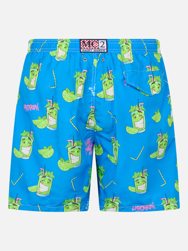 Man lightweight fabric swim-shorts Lighting with Cryptopuppets print | CRYPTOPUPPETS SPECIAL EDITION