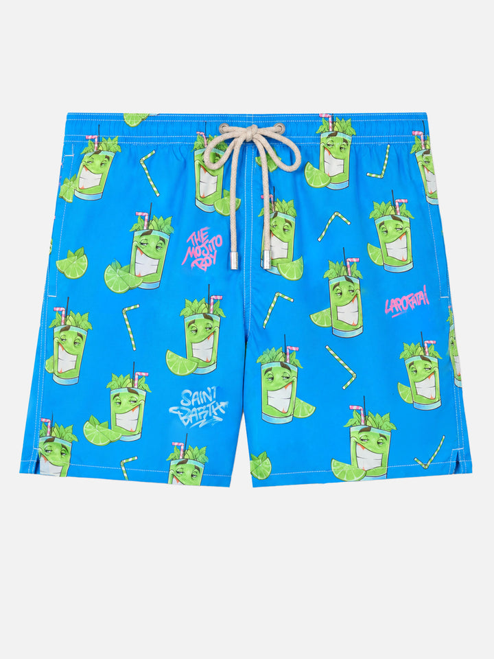 Lighting swim shorts with Cryptopuppets Mojito print in green | Special Edition