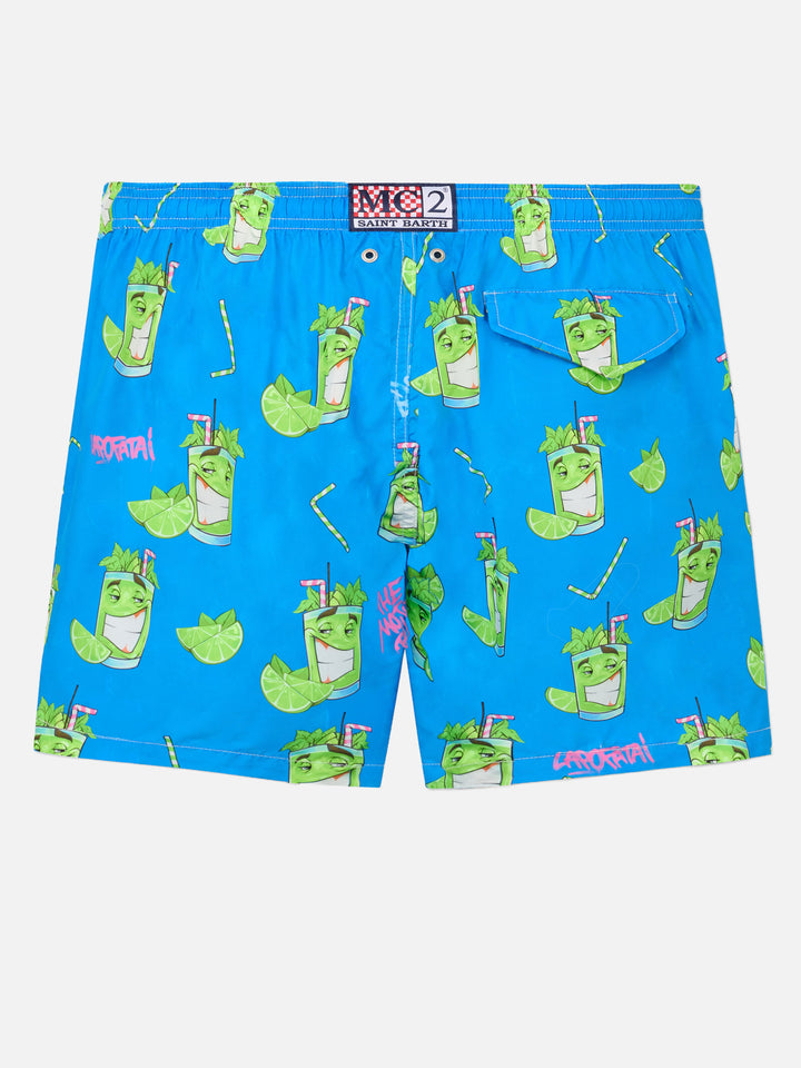 Lighting swim shorts with Cryptopuppets Mojito print in green | Special Edition