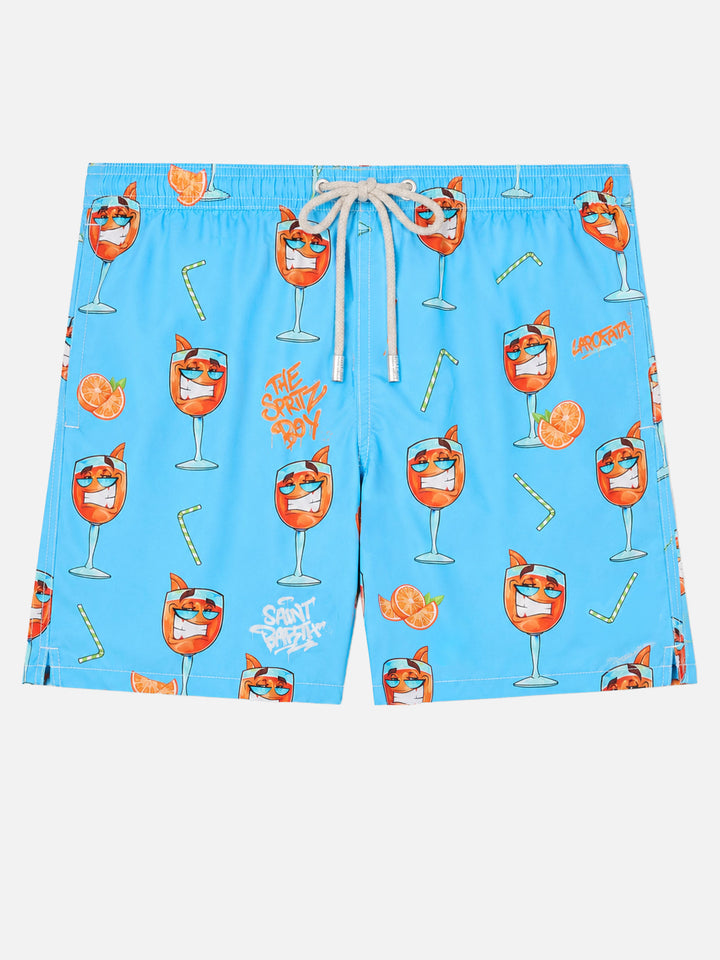 Lighting swim shorts with Cryptopuppets Spritz print in light blue | Special Edition