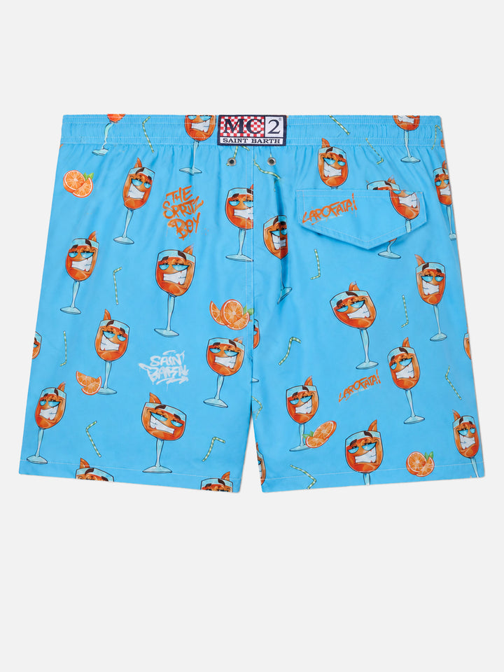 Lighting swim shorts with Cryptopuppets Spritz print in light blue | Special Edition