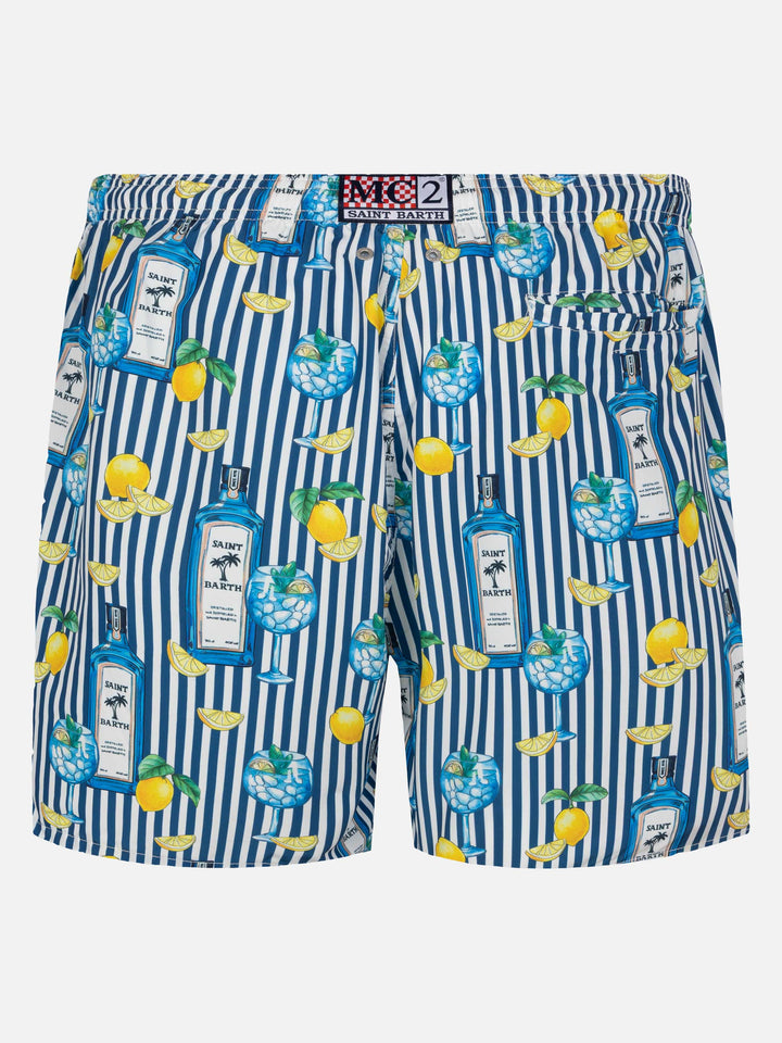 Lightweight fabric swim-shorts Lighting with gin tonic print