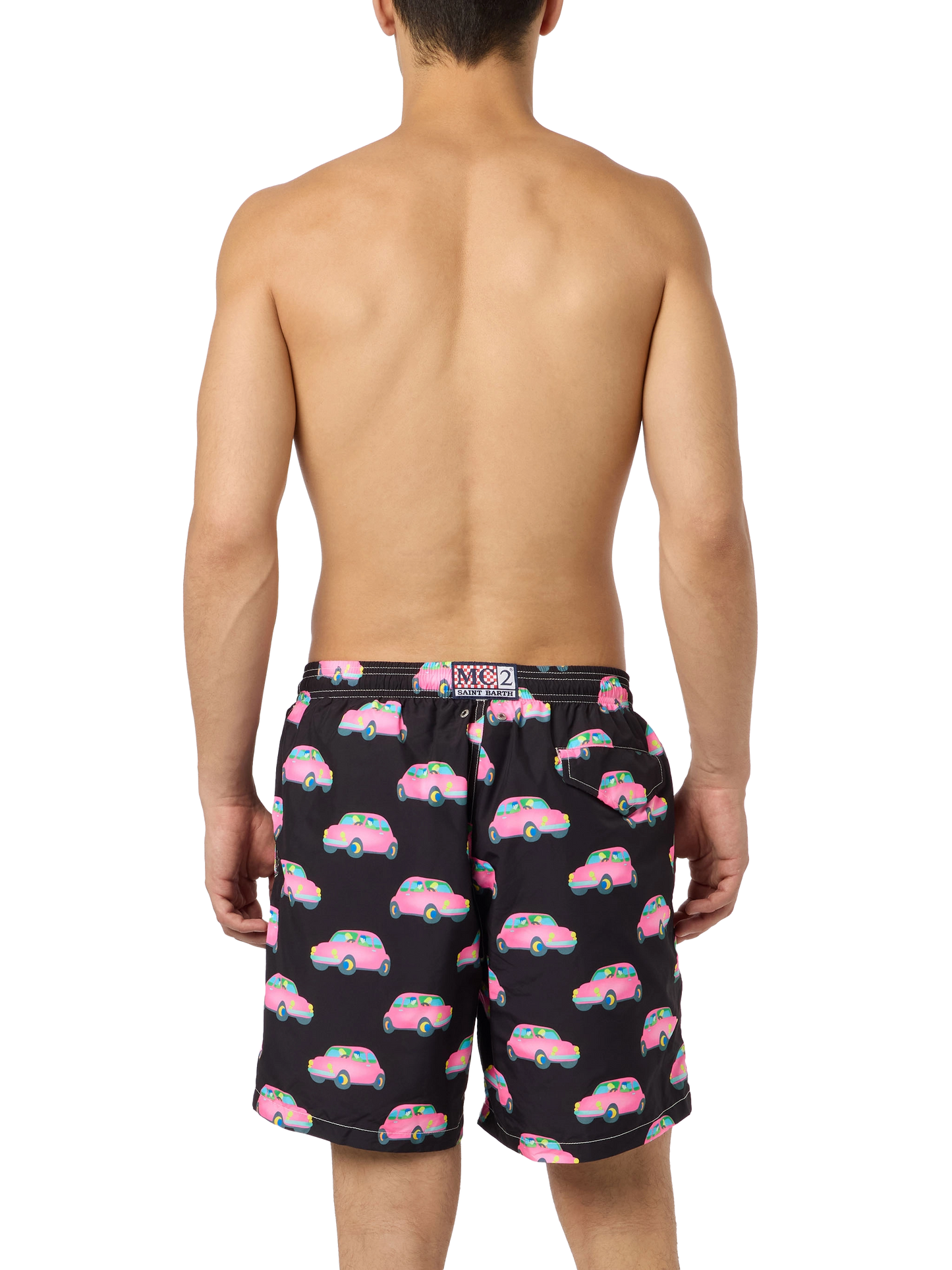 Herren-Badeshorts aus leichtem Stoff mit Autos-Aufdruck | MARCO LODOLA SONDERAUSGABE