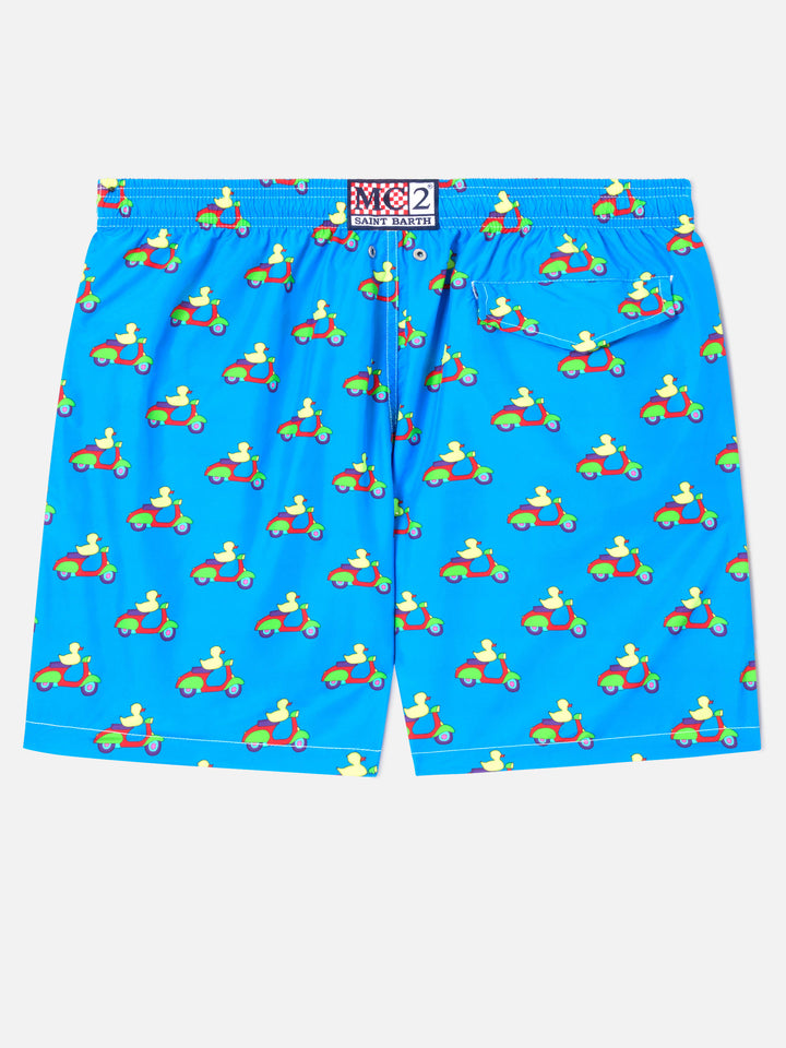 Blaue Badeshorts mit Enten-auf-Scootern-Print | Special Edition 