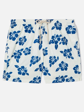 White Lighting swim shorts with all-over hibiscus print
