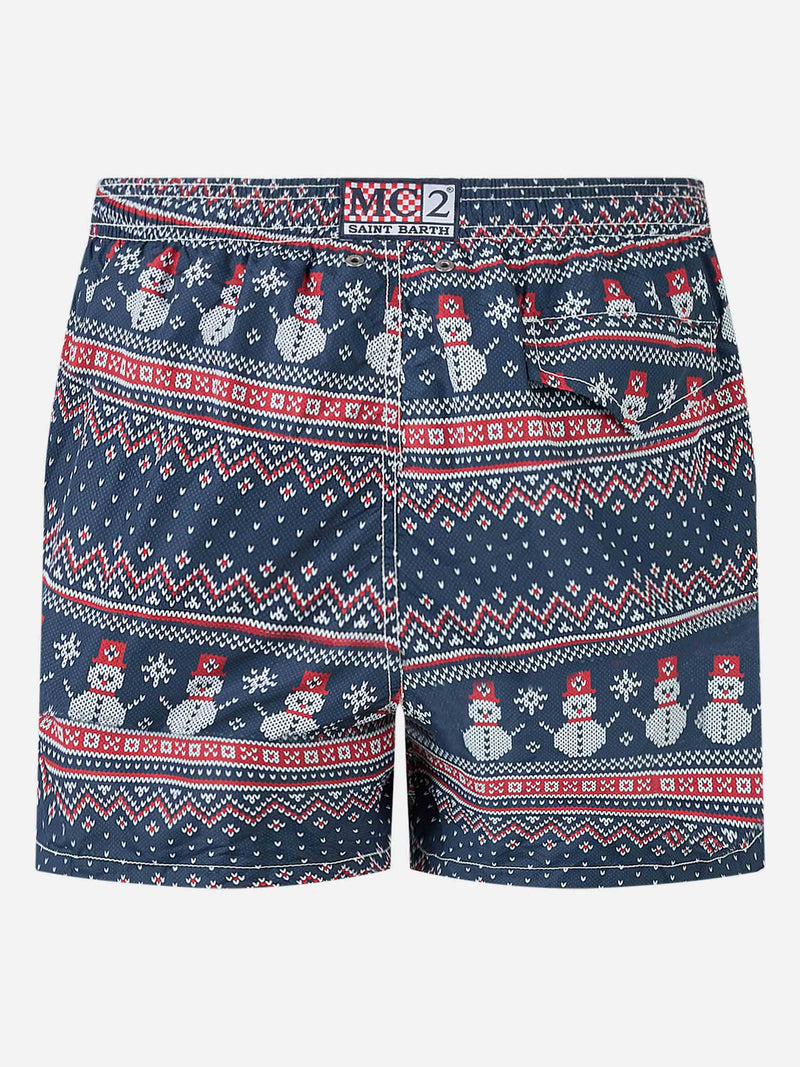 Light fabric man swim shorts snowman print