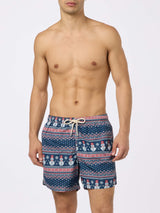 Light fabric man swim shorts snowman print