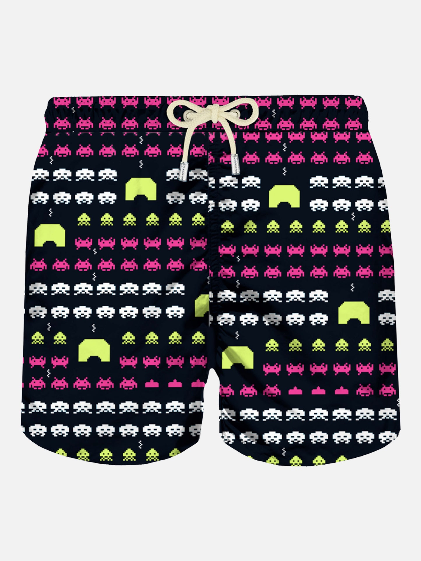 Man light fabric swim shorts with space print