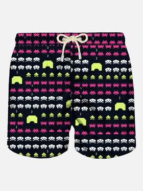 Man light fabric swim shorts with space print