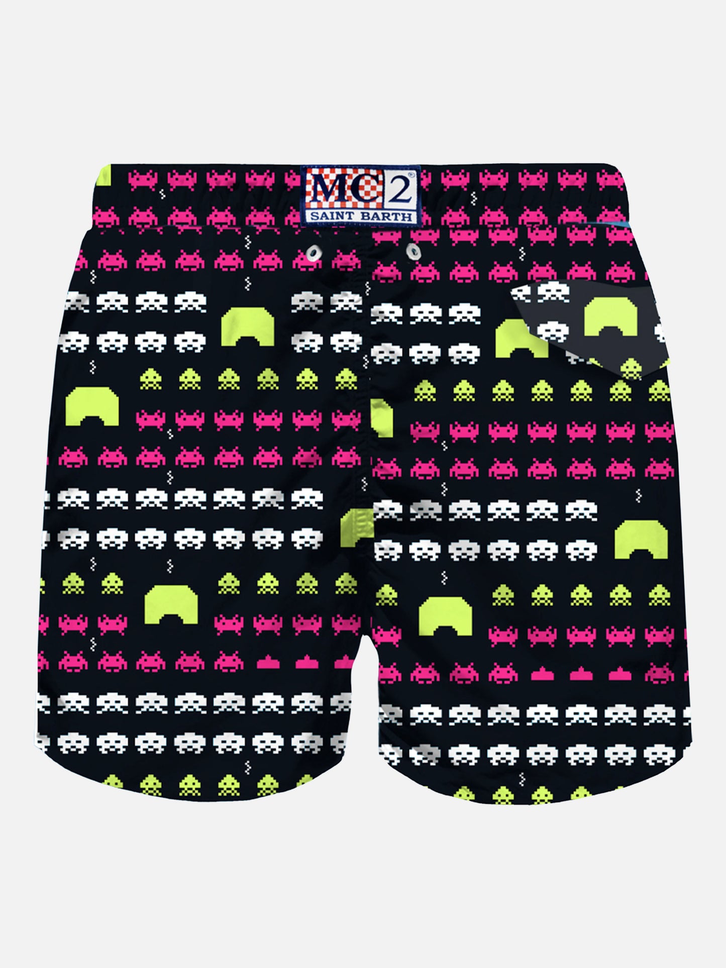 Man light fabric swim shorts with space print