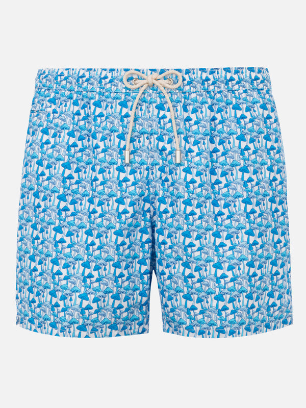 Man light fabric swim shorts with mushrooms print