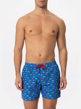 Man light fabric swim shorts with turtle and car print