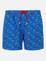 Man light fabric swim shorts with turtle and car print