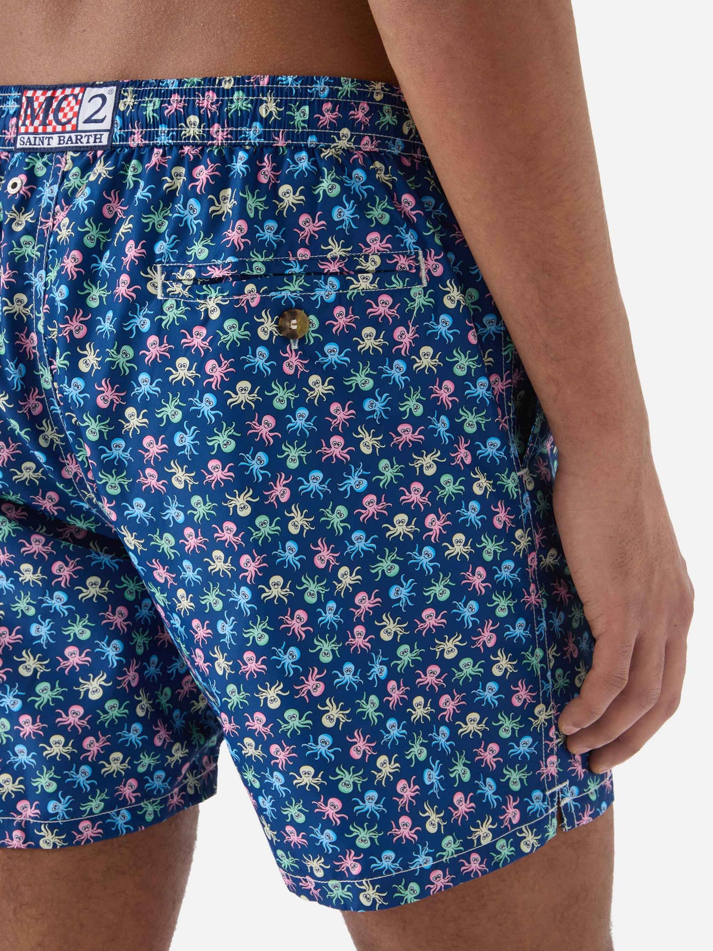 Lightweight fabric swim shorts Lighting with octopus print