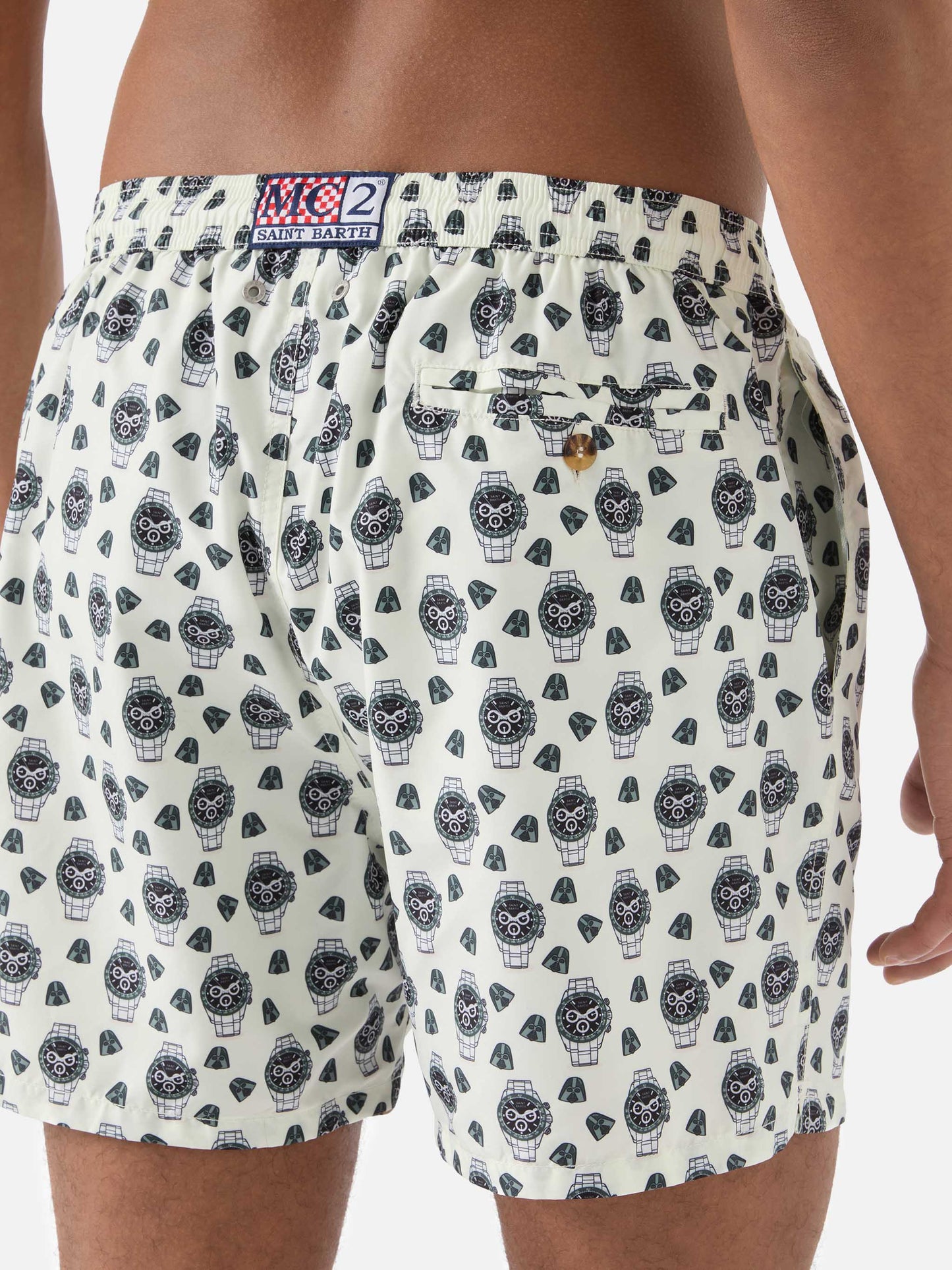 White Lighting Micro swim shorts with watch in the night print